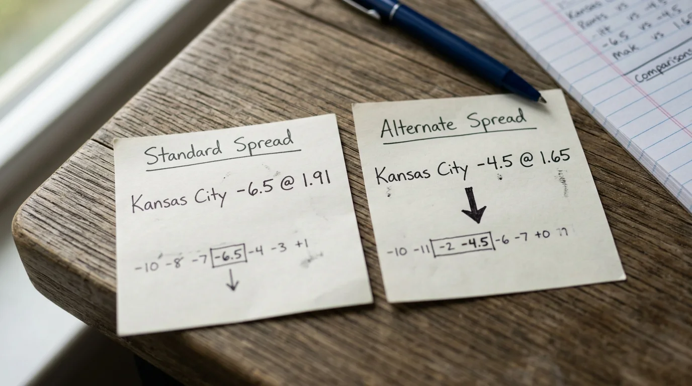 Vergleich Standard-Spread und Alternate Spread bei NFL-Handicap-Wetten mit Quotenveränderung