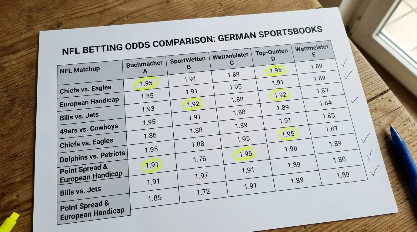 Deutsche Buchmacher Quoten NFL Handicap Point Spread Vergleich GGL-lizenzierte Anbieter
