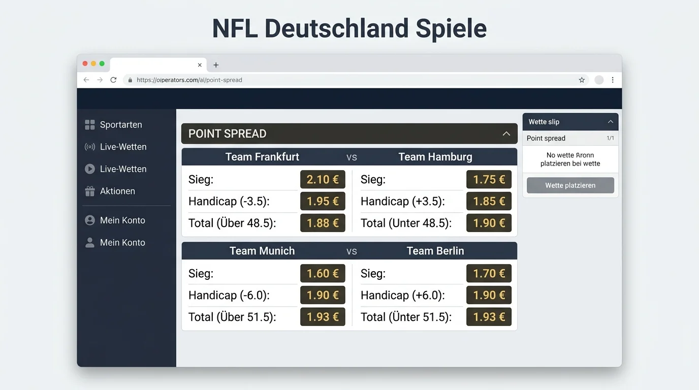 Wettmarkt für NFL Deutschland-Spiele — Spread-Wetten auf International Games bei GGL-lizenzierten Anbietern