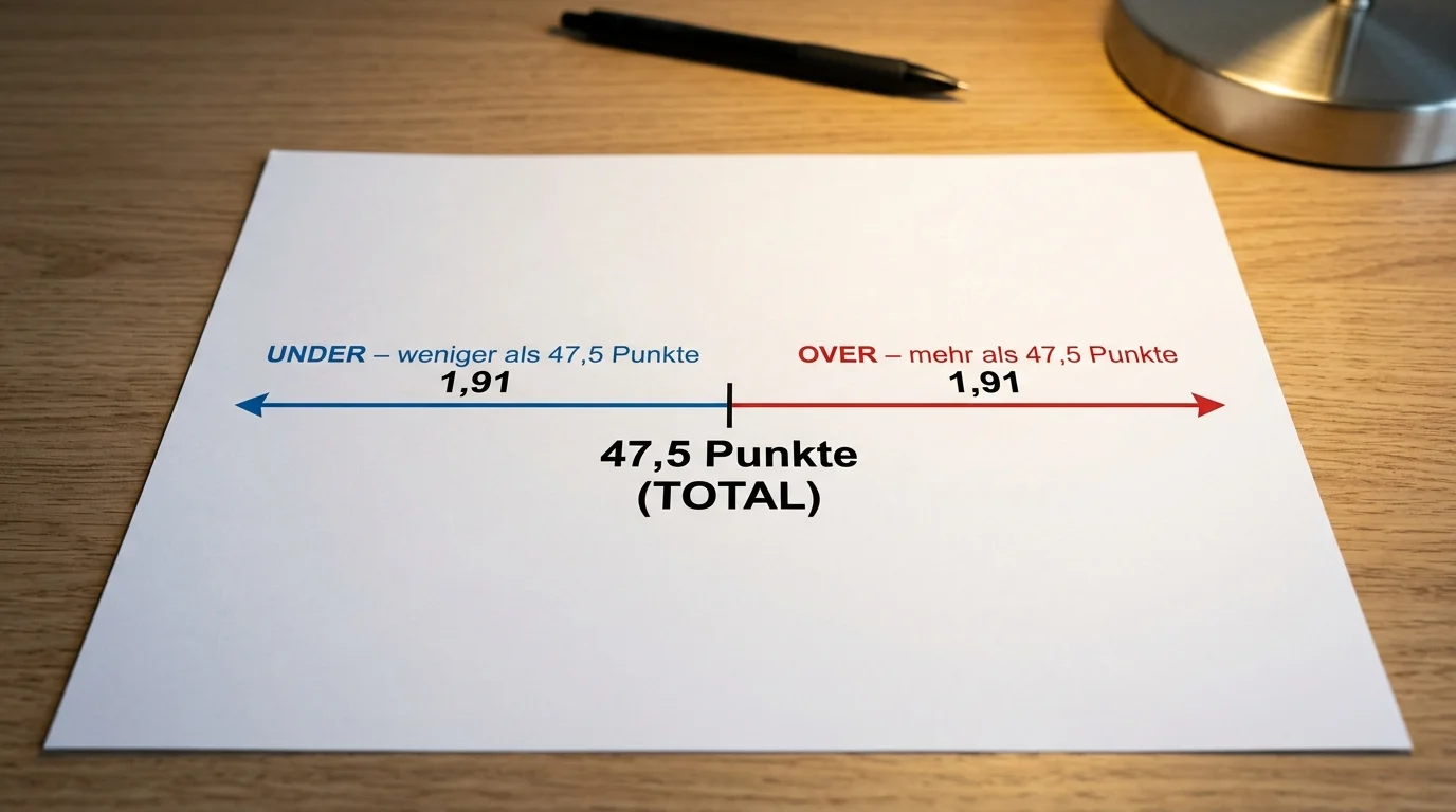 Berechnung einer NFL Over/Under-Totals-Wette mit Punktlinie und Quotenstruktur für deutsche Sportwetter