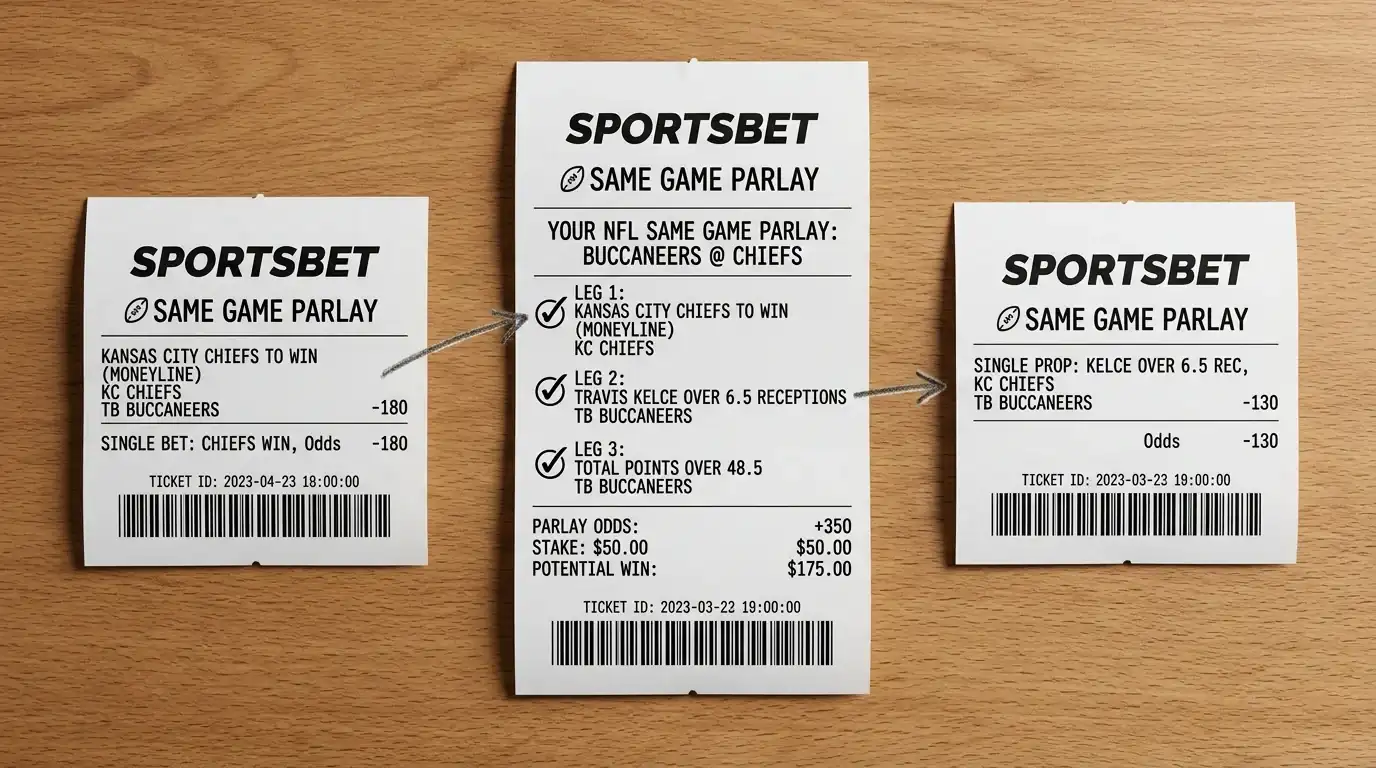 Struktur eines Same-Game-Parlays im NFL mit mehreren kombinierten Wettlegs