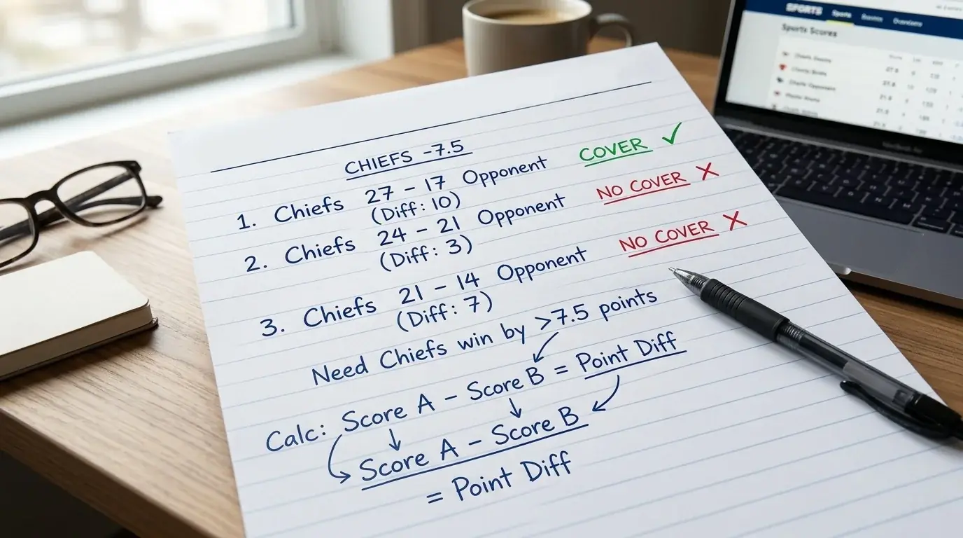 Rechenbeispiel Point Spread minus 7,5 Kansas City Chiefs Denver Broncos NFL-Handicap-Wette