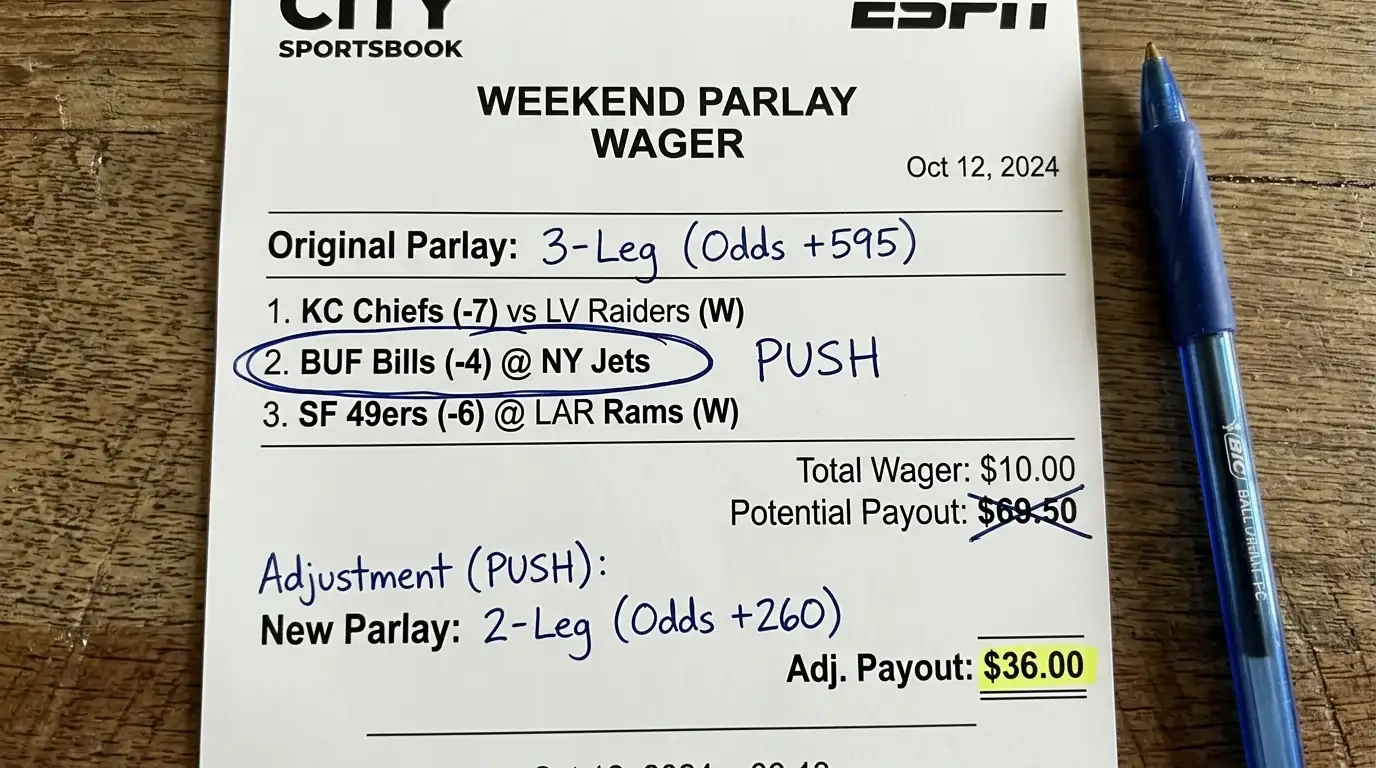 Push-Auswirkung auf NFL Parlay Kombiwette Schein Leg reduziert Spread-Wette