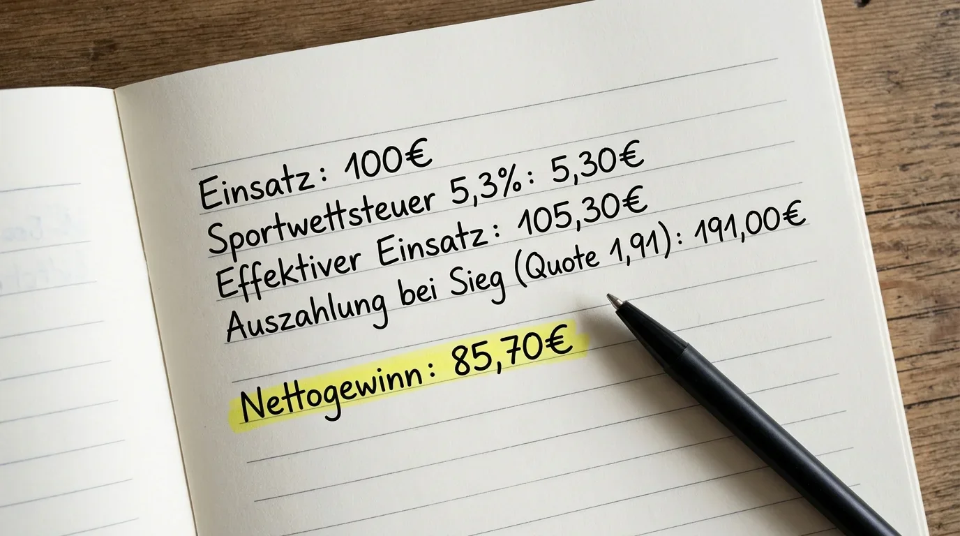 Berechnung der Sportwettsteuer von 5,3 Prozent auf den Einsatz bei NFL-Wetten in Deutschland
