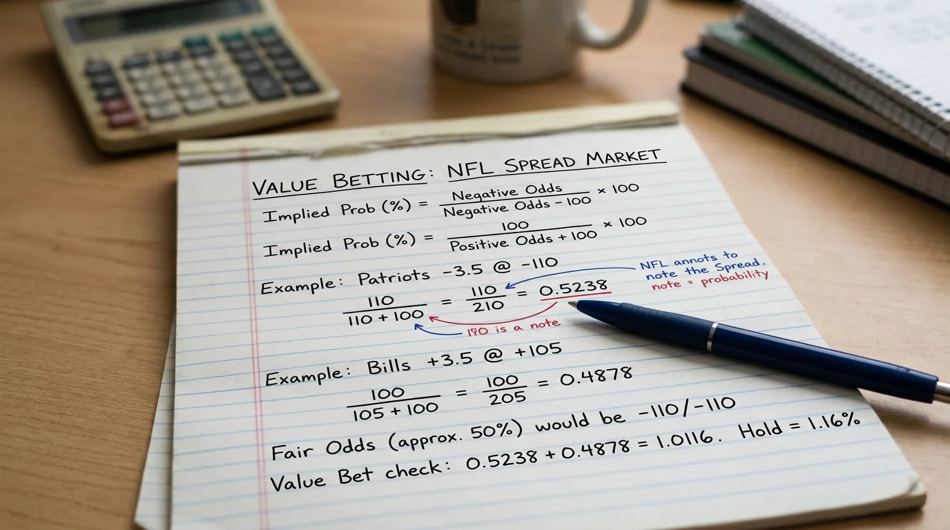 Implizite Wahrscheinlichkeit aus Dezimalquote berechnen NFL Spread Schritt-fuer-Schritt