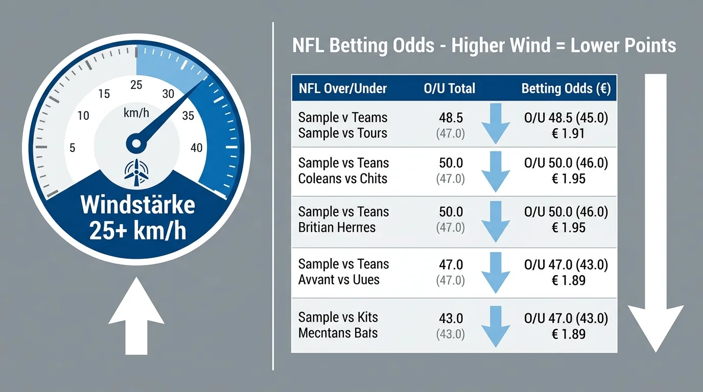Windstärke über 25 km/h und ihr Einfluss auf NFL Over/Under-Quoten und Spread bei Handicap-Wetten